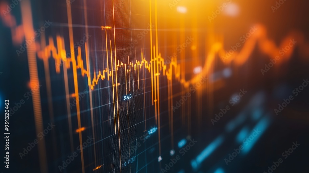 Poster dynamic financial graph displaying stock market trends with fluctuating lines and vibrant colors at 