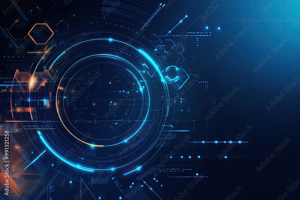 Poster abstract digital background with futuristic circles and glowing lines representing technology and in