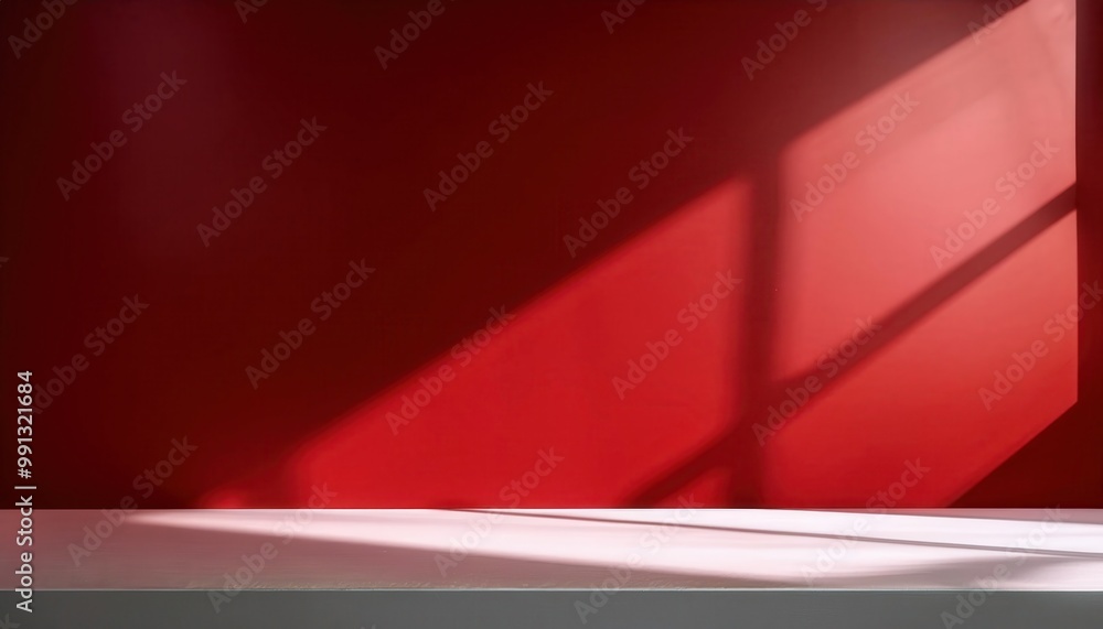 Leinwandbilder abstract sunlight shadows on red wall. minimalist interior scene with geometric light patterns on sm