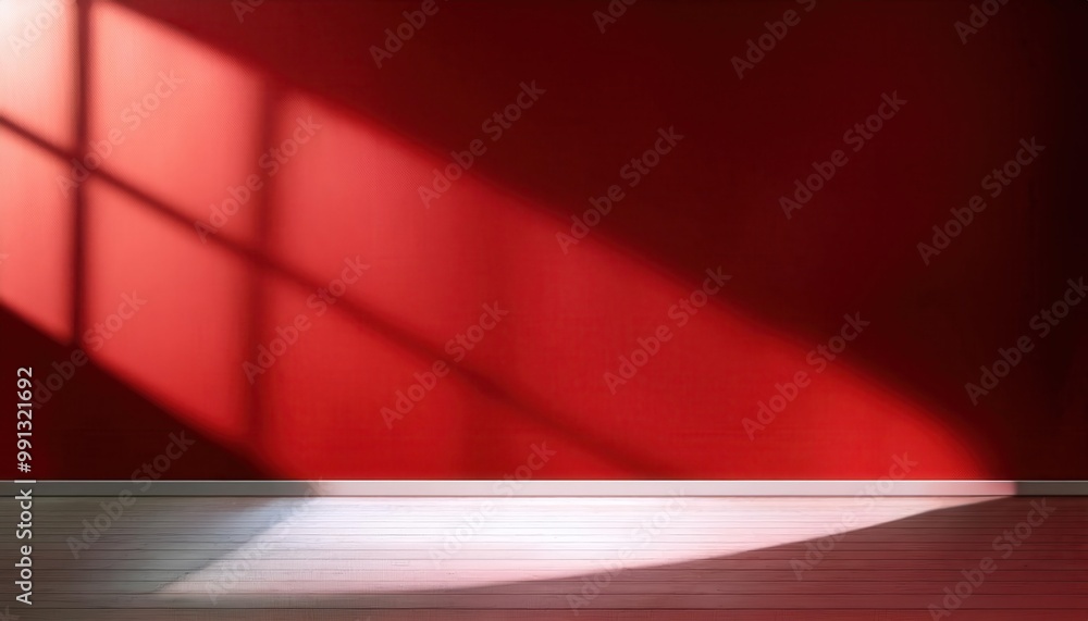 Leinwandbilder abstract sunlight shadows on red wall. minimalist interior scene with geometric light patterns on sm