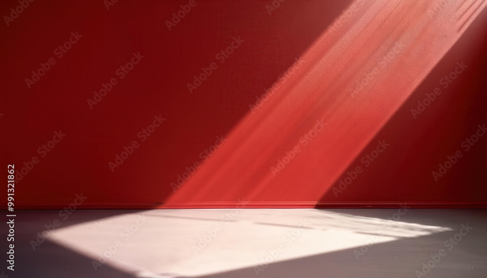 Leinwandbilder abstract sunlight shadows on red wall. minimalist interior scene with geometric light patterns on sm