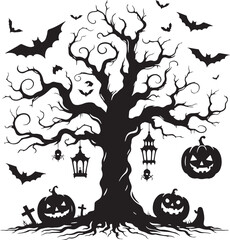 Halloween Night Tree Vector Illustration