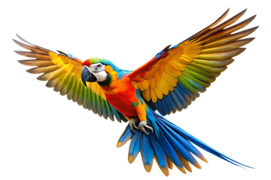 flying Moroccan parrot isolated on white background 