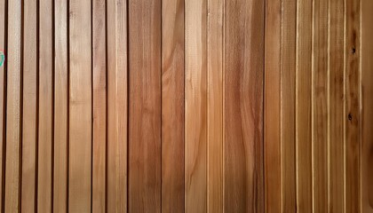 Obraz premium Close-Up of Textured Wooden Wall with Vertical Grooves, Showcasing Natural Wood Grain and Warm Tones of Brown and Orange, Highlighting the Symmetry and Craftsmanship of Finely Carved Wooden Planks