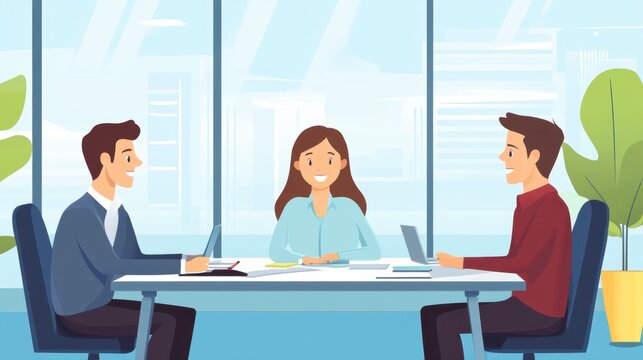 Collaborative brainstorming session in a modern office with a bright atmosphere among three engaged professionals