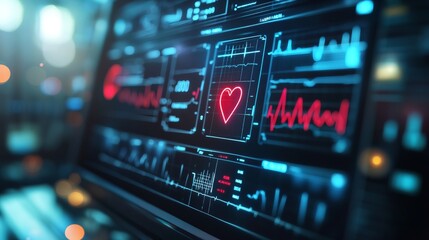 A close-up of a digital health monitor displaying heart rate and vital signs.
