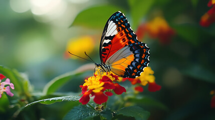 Naklejka premium A and colourful butterfly fluttering in a garden, representing the lightness and joy of a smile