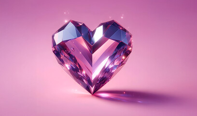 Fototapeta premium Crystal purple heart on a light pink background.