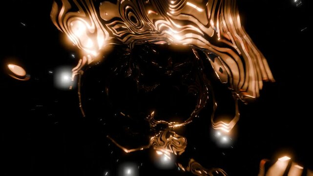 Animaci&oacute;n 3D de movimiento en bucle infinito de un t&uacute;nel dorado abstracto con efectos de luz y color