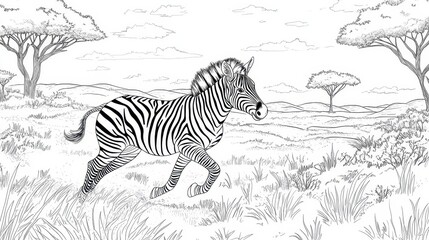 Zebra Running Through The Savanna