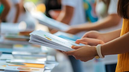 Close-up of health and wellness books and brochures being distributed at a World Health Day event