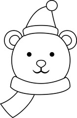 Cute christmas polar bear head outline vector  