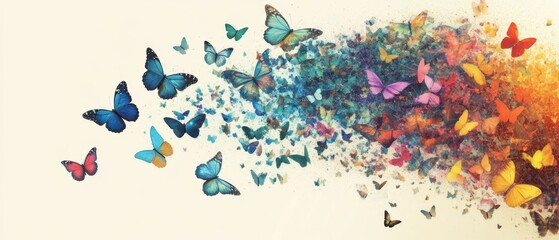Vibrant butterflies symbolizing digital ads spreading across a digital landscape each wing representing different advertising strategies