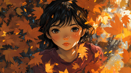 Cozy Autumn Anime Manga Art Wallpaper with Cute Girl  Warm Autumn Colors and Lofi Vibes