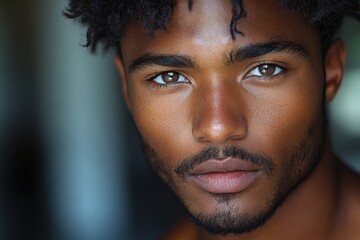 Obraz premium Intense gaze of a contemplative young man with styled hair