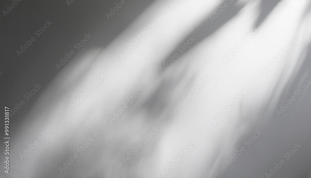 Fototapete Soft Sunlight Casting Gentle Shadows on Textured White Wall. Minimalist Natural Lighting Effect Creating Calm and Serene Atmosphere with Smooth Transition from Light to Shade. Background For Product 