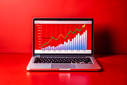 laptop screen displays website traffic metrics, graphs, and analytics for blog ranking and visitor statistics.