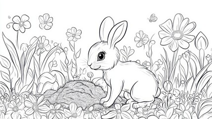 Obraz premium A Bunny in a Garden of Flowers