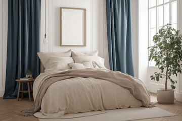 Fototapeta premium Empty frame for picture above the bed