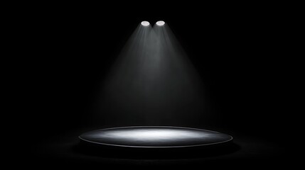 Minimalistic black stage with a bright spotlight highlighting the centre, creating a sense of focus and anticipation