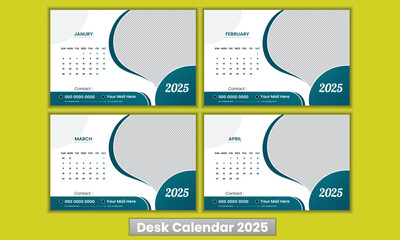 2025 Desk Calendar Design week start on Sunday corporate design Office Calendar planner template. Clean Vertical Vector Calendar layout.