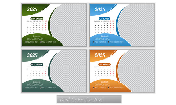 2025 Desk Calendar Design week start on Sunday corporate design Office Calendar planner template. Clean Vertical Vector Calendar layout.