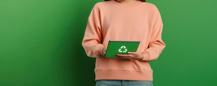 Environmental consultant standing in a green office, reviewing sustainability reports on a tablet   sustainability job, eco consulting