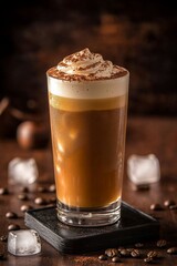 Iced Latte with Creamy Foam and a Dusting of Cocoa