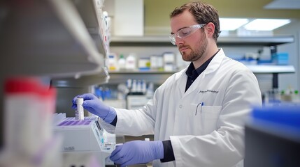 Medical lab technician preparing and handling samples with precision in a state-of-the-art laboratory