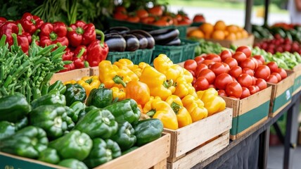 Farmers market with stalls full of locally sourced produce, promoting sustainability and local farming   farm-to-table, sustainable food sourcing