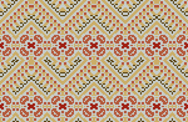 Aztec Pixel Ikat Pattern Designfolk Embroidery, Aztec Geometric Ornament Print. Design for Carpet, Wallpaper, Clothing, Wrapping, Fabric