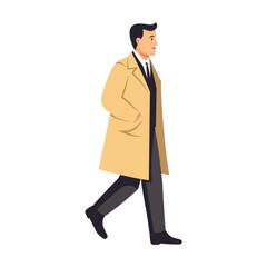 A businessman walks in a raining overcoat vector illustration