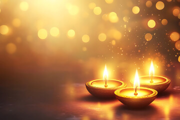 Peaceful Diwali background with soft, glowing Diya's and a warm golden light