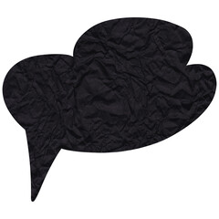 Speech bubble. Black crumpled cutout paper speech balloon. Scrapbook collage chat empty element for text or massage. Grunge style. Transparent background 