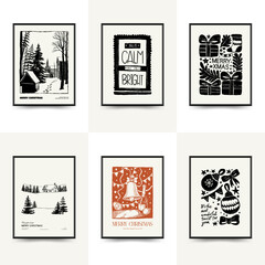 Merry Christmas and Happy New Year vertical flyer or poster template. Modern trendy Matisse minimal style. Hand drawn design for wallpaper, wall decor, print, postcard, cover, template, banner.