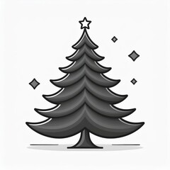 Minimalist Christmas Tree Icon with Star Topper in Green Tones, Outlined in White and Black on a Subtle Gradient Background. Perfect for Holiday Cards, Digital Designs, and Festive Graphics