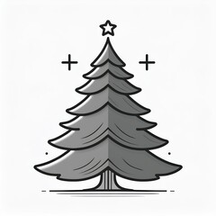 Minimalist Christmas Tree Icon with Star Topper in Green Tones, Outlined in White and Black on a Subtle Gradient Background. Perfect for Holiday Cards, Digital Designs, and Festive Graphics