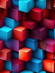 Obraz premium Abstract 3D cubes in vibrant red, blue, and teal creating a geometric pattern.