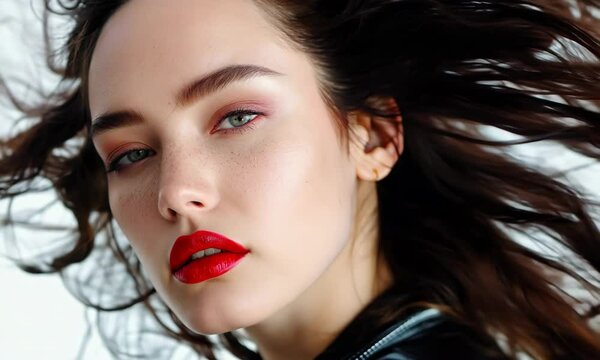 Stunning supermodel showcases dynamic hair and striking makeup in fashion shoot