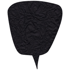 Speech bubble. Black crumpled cutout paper speech balloon. Scrapbook collage chat empty element for text or massage. Grunge style. Transparent background 