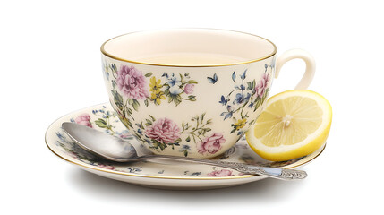 Teacup with Delicate Floral Designs on a Saucer