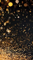 A spray of shimmering gold confetti against a dark background, ideal for Christmas cards, VIP event invitations, holiday greetings, or festive celebrations with an elegant 2026 - 2027.