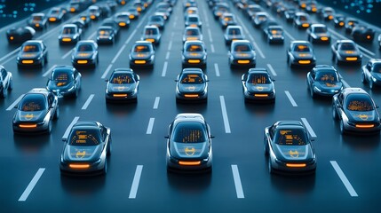 AI algorithms optimizing the efficiency of a self-driving car fleet