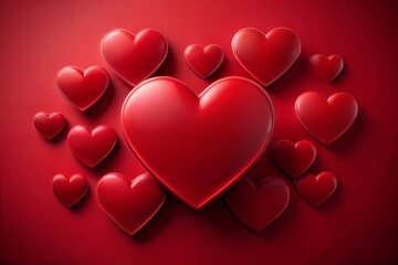 Romantic red heart shapes on red background