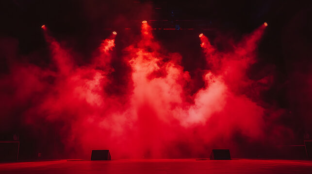 Stage filled with swirling red smoke, creating a dramatic and intense atmosphere