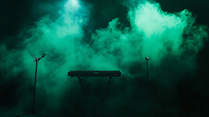 Green smoke filling the stage, creating a and lively atmosphere