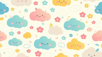 Obraz premium Pattern design featuring adorable pastel hued clouds Ideal for a simple and delightful aesthetic