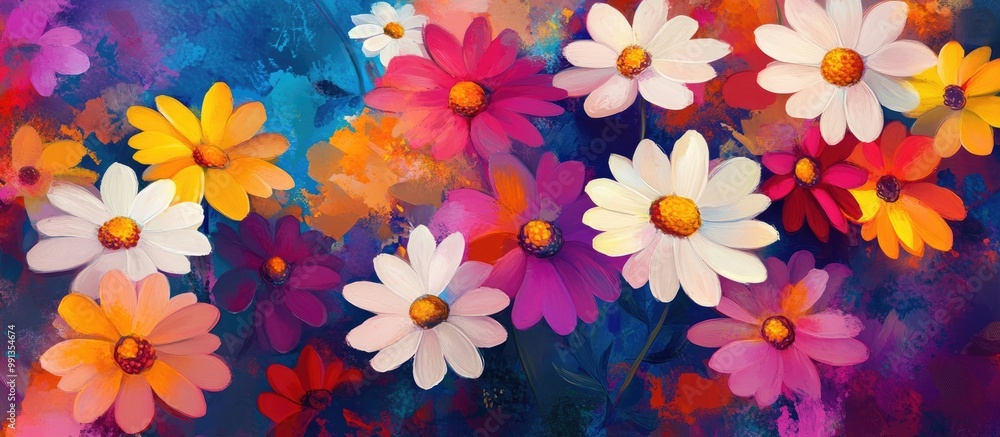 Poster vibrant artwork featuring an array of stunning daisies ideal for use as background images