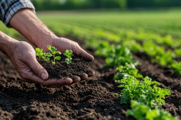Hands Holding Young Seedlings in Rich Soil