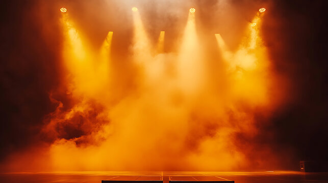 orange and yellow smoke swirling on a stage, creating a warm and lively atmosphere